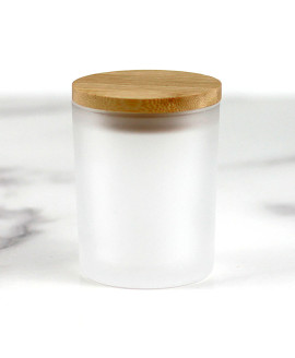 Candle glass jar frosted with wooden lid 300 ml