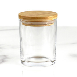 Candle glass jar transparent with wooden lid 300 ml