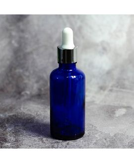 Cosmetic blue glass bottle 50 ml with  silver dropper