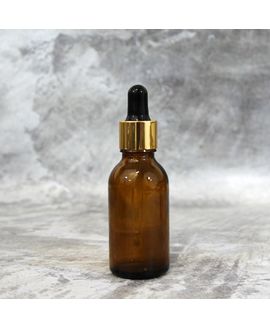 Cosmetic amber glass bottle 30 ml with golden dropper