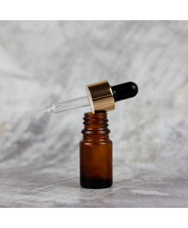 Cosmetic amber glass bottle 5 ml with golden dropper