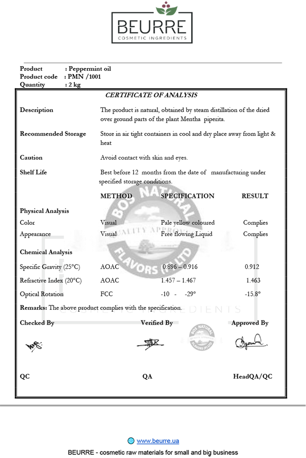 Сертификат товара 'Ефірна олія Мяти перцевої 100 мл'